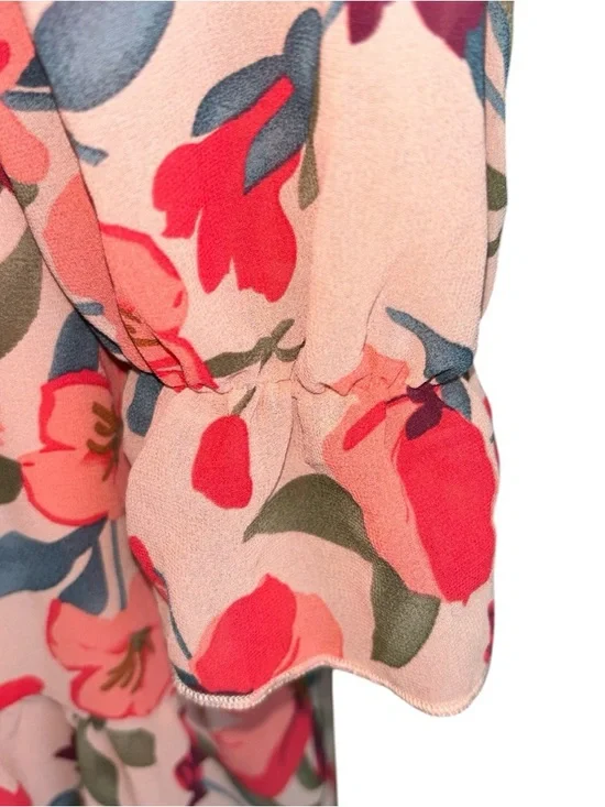 NWOT Floral Ruffle V-Neck Peach Maxi Dress, P2P:22”, L:53” - Picture 9 of 11